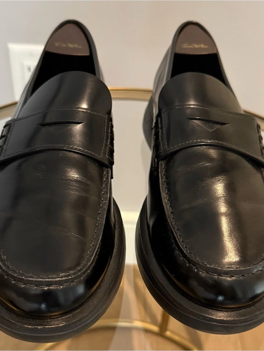 Giorgio Armani Black Leather Penny Loafers